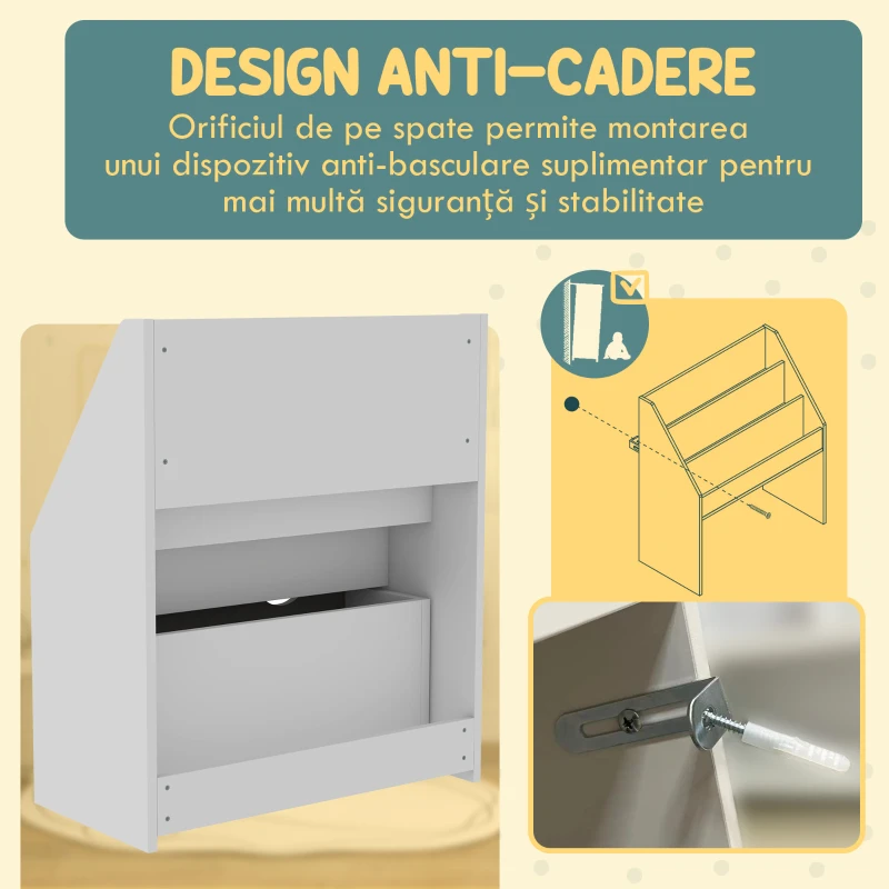 AIYAPLAY Bibliotecă pentru Copii 3-8 Ani cu 3 Rafturi și Sertar Inferior, din MDF, 62.5x30x70 cm, Gri
