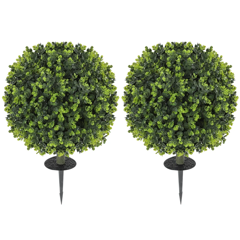 HOMCOM Set 2 Plante Artificiale de Buxus de 40 cm cu Tija Integrată pentru Interior și Exterior, Verde