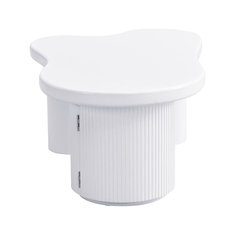 Tavolino da salotto asimmetrico con vano portaoggetti, per soggiorno e uffici, 100x60x37 cm, Bianco