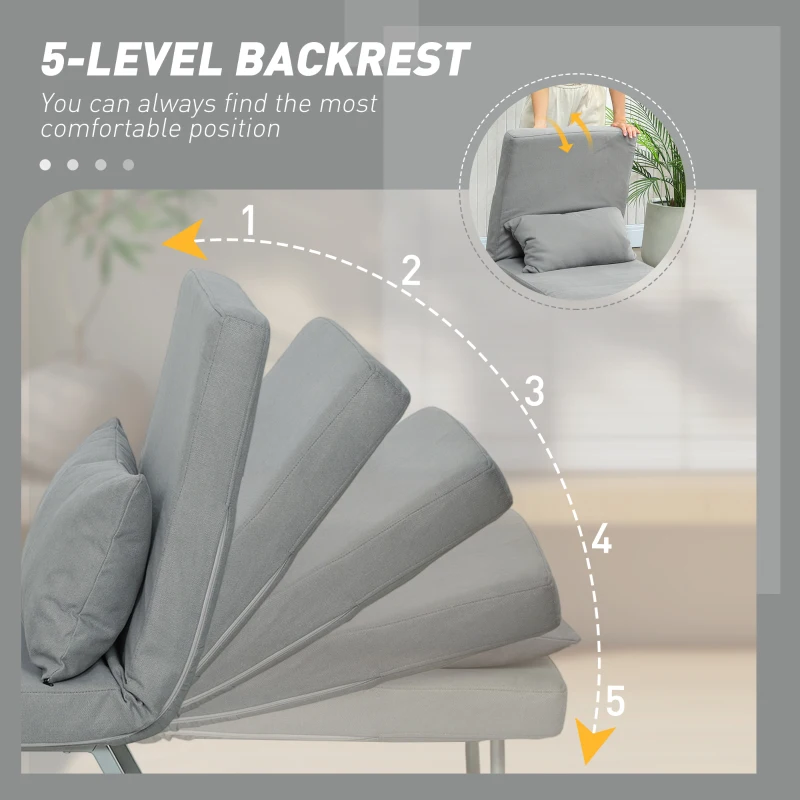 HOMCOM slaapfauteuil, gestoffeerde fauteuil, om te zetten naar gastenbed, ergonomisch, Lichtgrijs