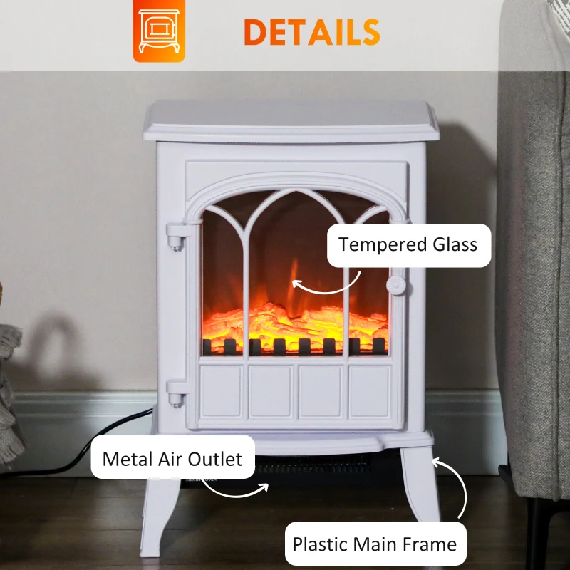 HOMCOM Șemineu Electric de Podea 1000W/2000W Efect de Flacără Luminositate Reglabilă Alb