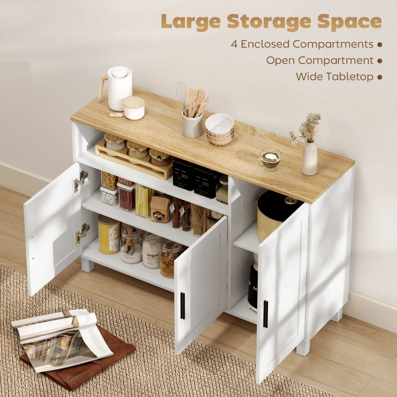 HOMCOM Dulap de Bucătărie cu Uși Amortizate, Compartiment Deschis și 2 Dulapuri Alb