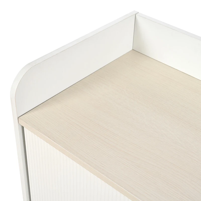 Credenza con 3 cassetti, ante scorrevoli a righe, 117,5x39,5x79 cm, Bianco