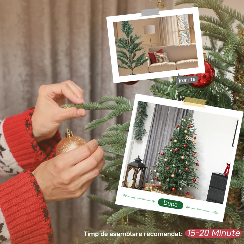 HOMCOM Brad Plin de Crăciun de 6 ft cu Vârfuri Dense Realiste, Montaj Ușor - Verde