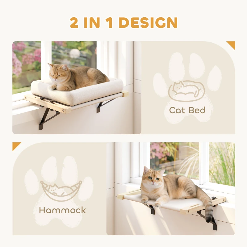 PawHut Cat Radiator Bed, Adjustable Hanging Cat Hammock with Removable and Washable Cushion for Indoor Cats, Cream White