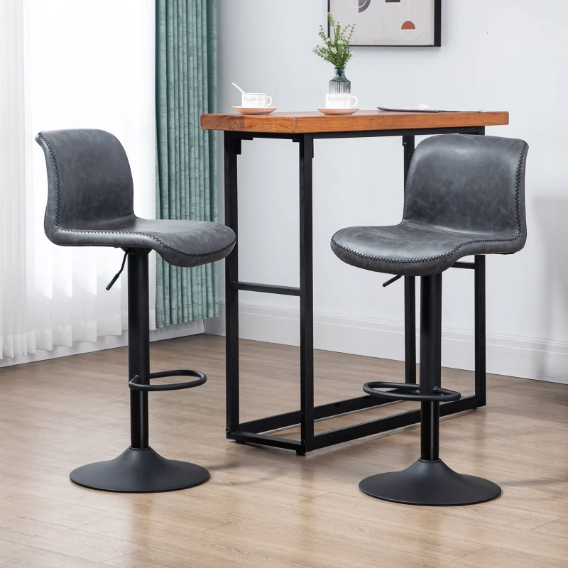 HOMCOM Bar Stools Set of 2, PU Leather Barstools with Backrest and Footrest for Kitchen, Counter, Breakfast Bar, Dark Grey