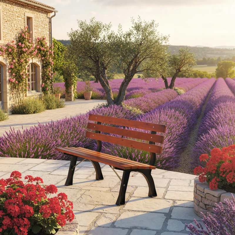 Outsunny Banc de jardin extérieur 2 places en aluminium et lattes de bois, dim. 120L x 57l x 70H cm