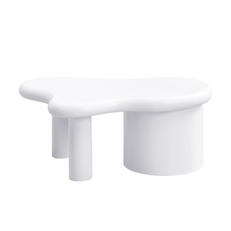 Tavolino da salotto con forma irregolare, 2 cassetti, 97x64x42 cm, Bianco