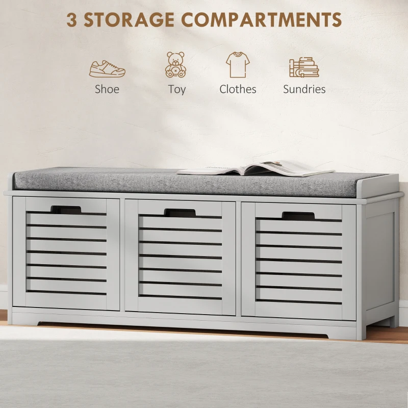 HOMCOM 3-Drawer Shoe Storage Bench - Grey