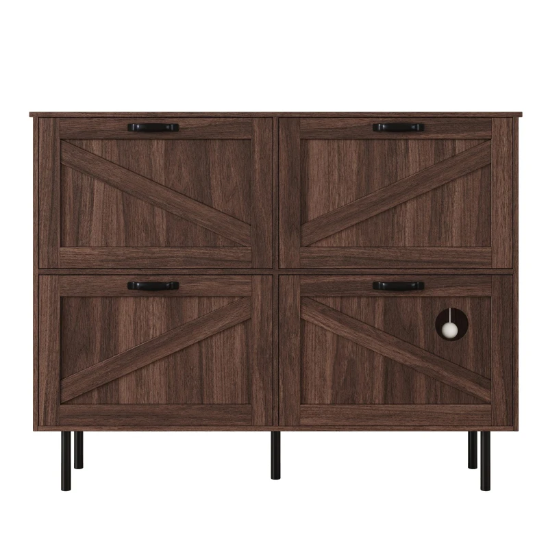 Scarpiera con 3 ante a ribalta, con ripiano per giocattoli per animali, 120x28x92 cm, Marrone