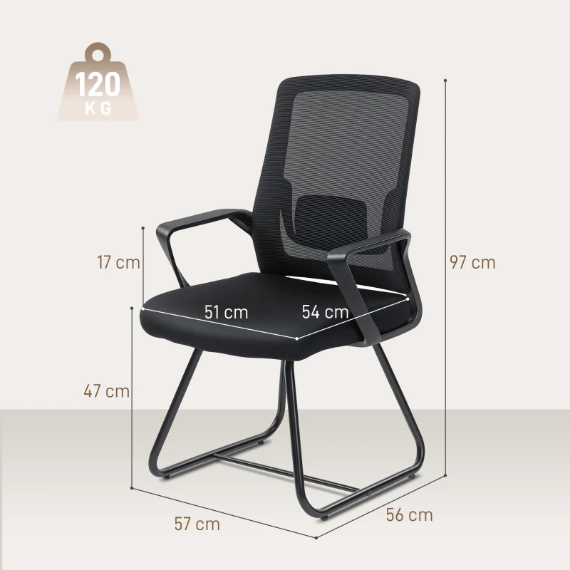 HOMCOM Desk Chair No Wheels, Office Chair with Mesh Back, Lumbar Support, Metal Base for Waiting Room, Conference Room, Black