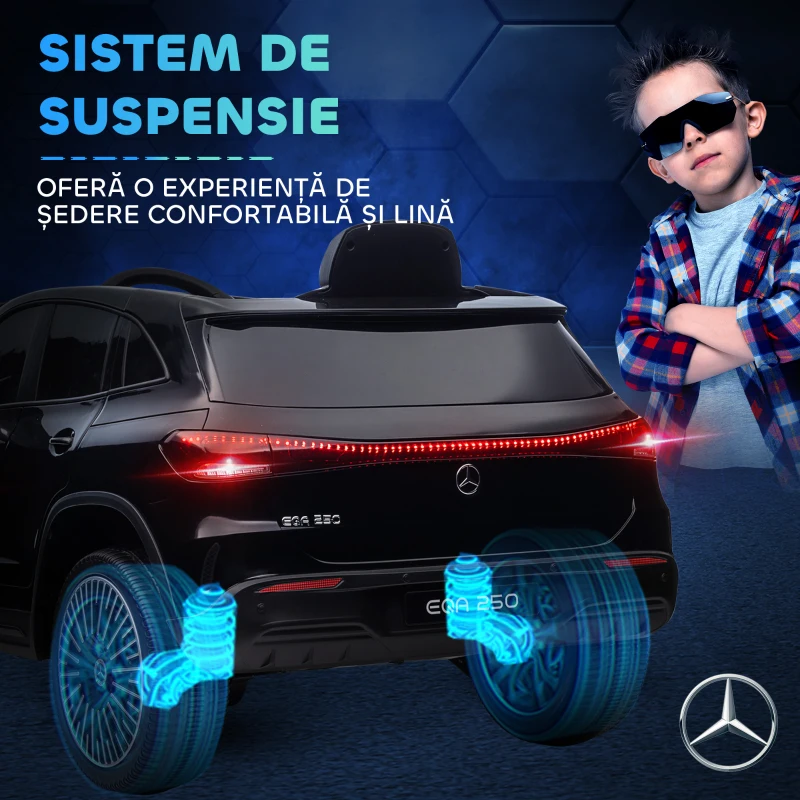 HOMCOM Mașină Electrică pentru Copii 3-8 Ani cu Telecomandă și Claxon, Negru, 111.5x69x52.5 cm