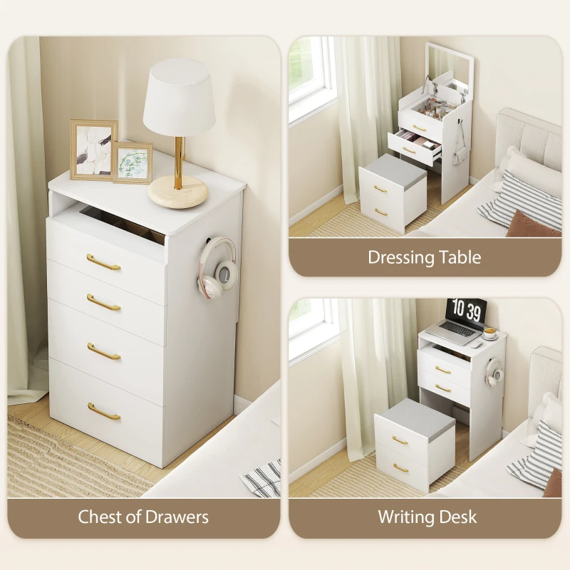 HOMCOM Compact Dressing Table and Stool Set, with Storage - White