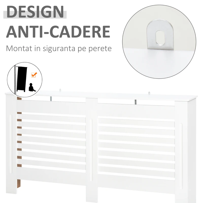 HOMCOM Mască de Calorifer cu Lamele și Raft din Lemn Alb 172x19x81 cm