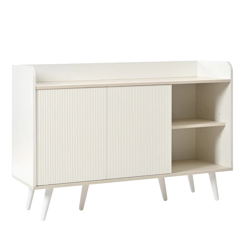 Credenza con 3 cassetti, ante scorrevoli a righe, 117,5x39,5x79 cm, Bianco