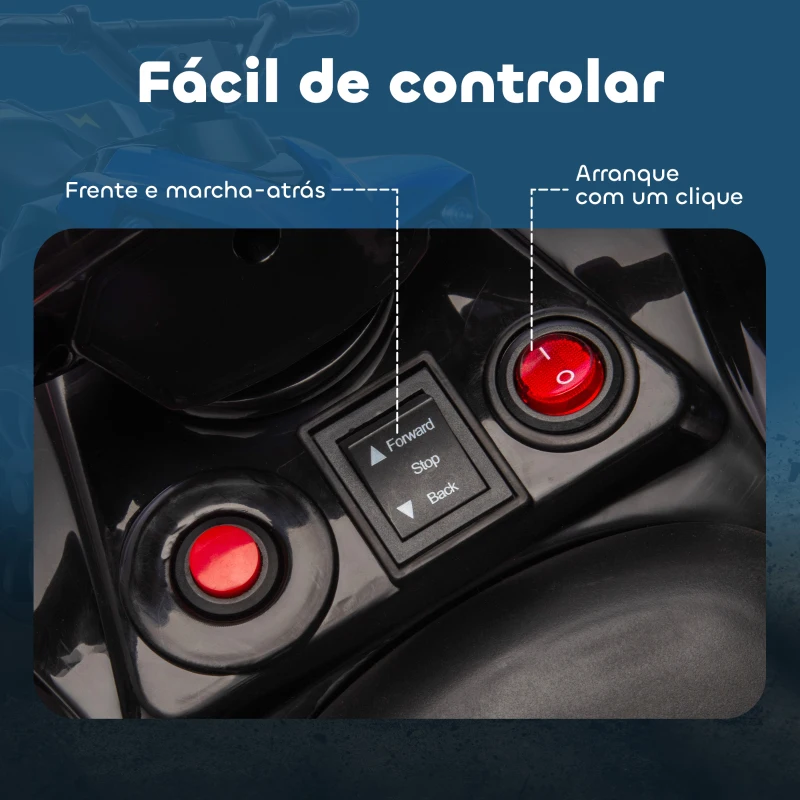 AIYAPLAY Quadriciclo Elétrico para Crianças 6 V Quadriciclo para Crianças com Velocidade até 3 km/h Faróis e Música 70x42x45 cm Azul