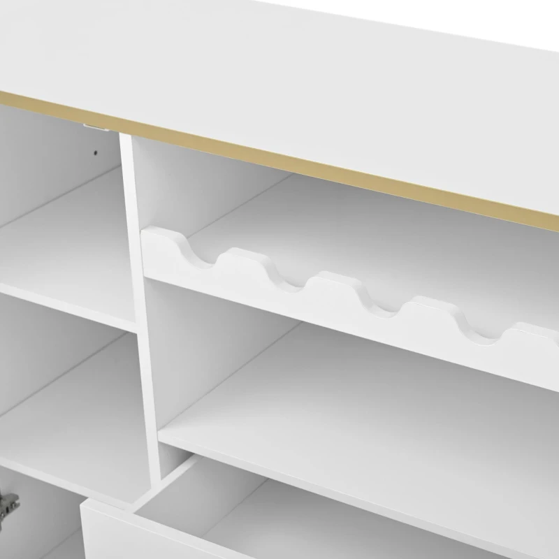 Credenza con ante in vetro, portabottiglie e ampio spazio di stoccaggio, 120x38x90 cm, Bianco