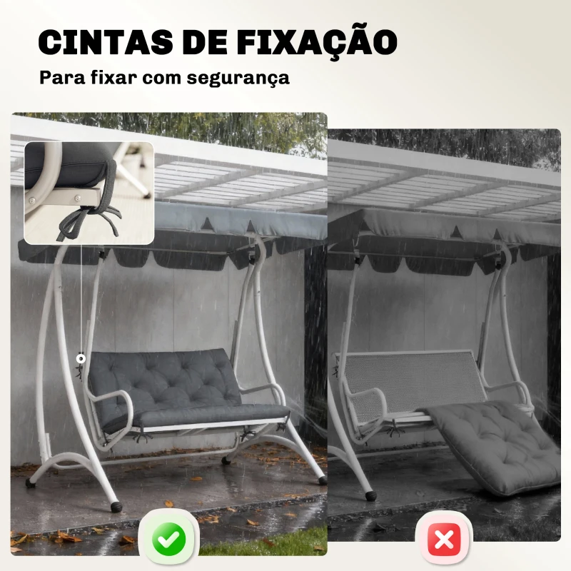 Outsunny Almofada para Banco com Encosto 100x98x8cm Almofada de Banco de 2 Lugares com 6 Cordões de Fixação para Jardim Terraço Balcão Exterior Cinza