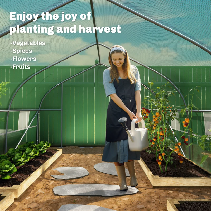 Outsunny Garten Gewächshaus Tunnel große Größe mit PE-Plane Rahmen aus Stahl aufrollbare Tür und 12 Fenster 8 x 3 x 2 m grün