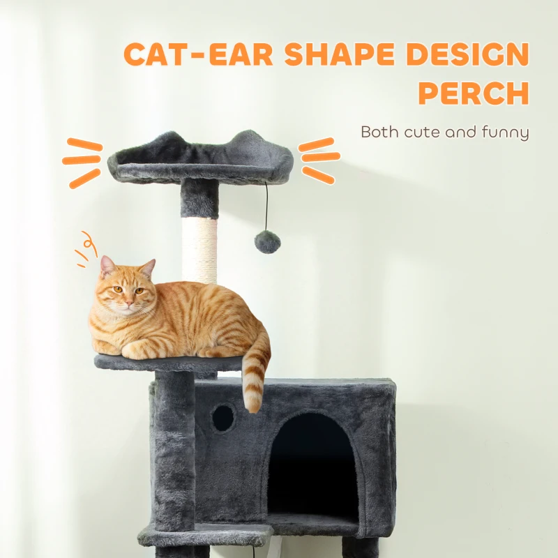 PawHut 180cm Large Cat Tree Tower with Sisal Scratching Posts, Condos, Plush Perches, Hammock, Ladder, Dark Grey