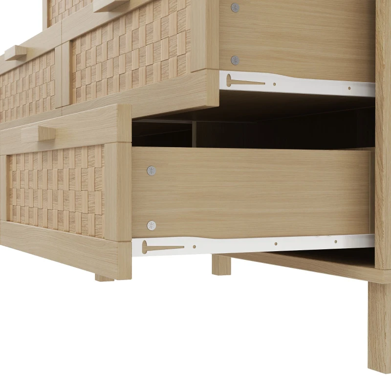 Credenza con sei cassetti in rattan, versatile armadio per la camera da letto con ampio spazio contenitivo, 120x40x75 cm, Colore naturale