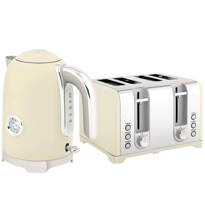 HOMCOM Retro 3000W Kettle and Toaster Set - Cream