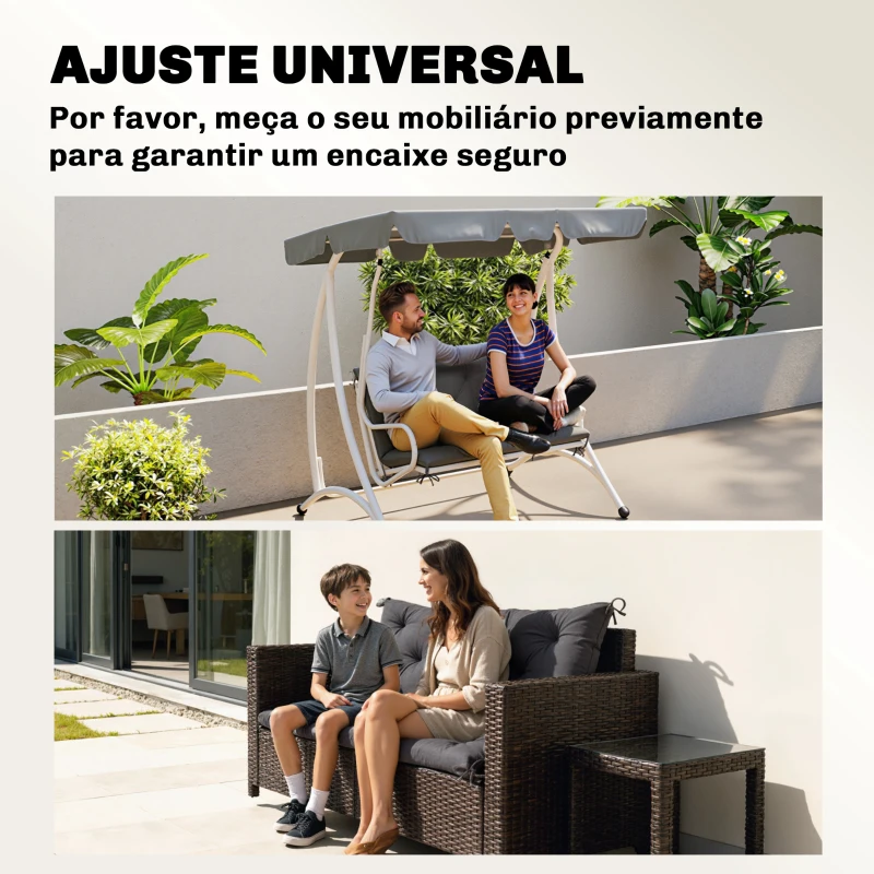 Outsunny Almofada para Banco com Encosto 100x98x8cm Almofada de Banco de 2 Lugares com 6 Cordões de Fixação para Jardim Terraço Balcão Exterior Cinza