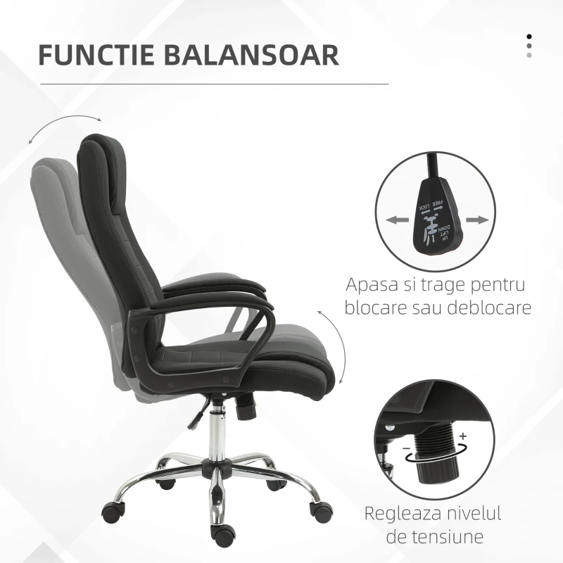 Vinsetto Scaun de Birou Ergonomic, Basculant și Captusit cu Înălțime Reglabilă, 62x76x110-119 cm, Negru