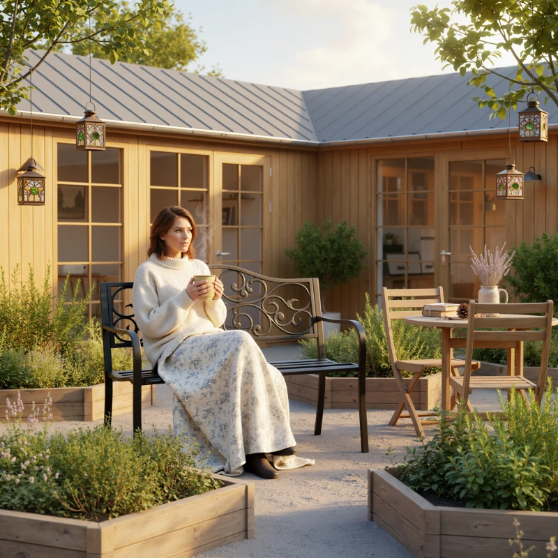 Outsunny Banco Exterior de Jardín Banco de Acero Carga 240 kg para Patio Terraza Balcón 127x60x89 cm Negro