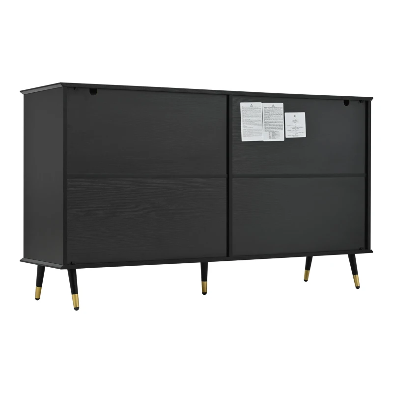 Buffet moderne à motif en chevrons, buffet avec 4 portes, 140x40x80 cm, Noir+Marron