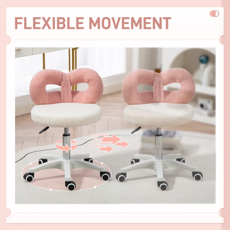 HOMCOM Scaun rotativ cu înălțime reglabilă din țesătură albă și roz