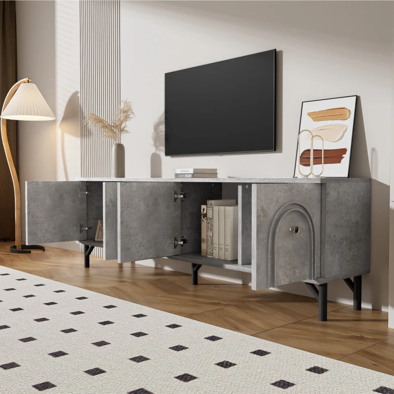 Mobile TV 4 ante, design elegante con frontale ad arco 3D, 160x38x55,5 cm, Grigio