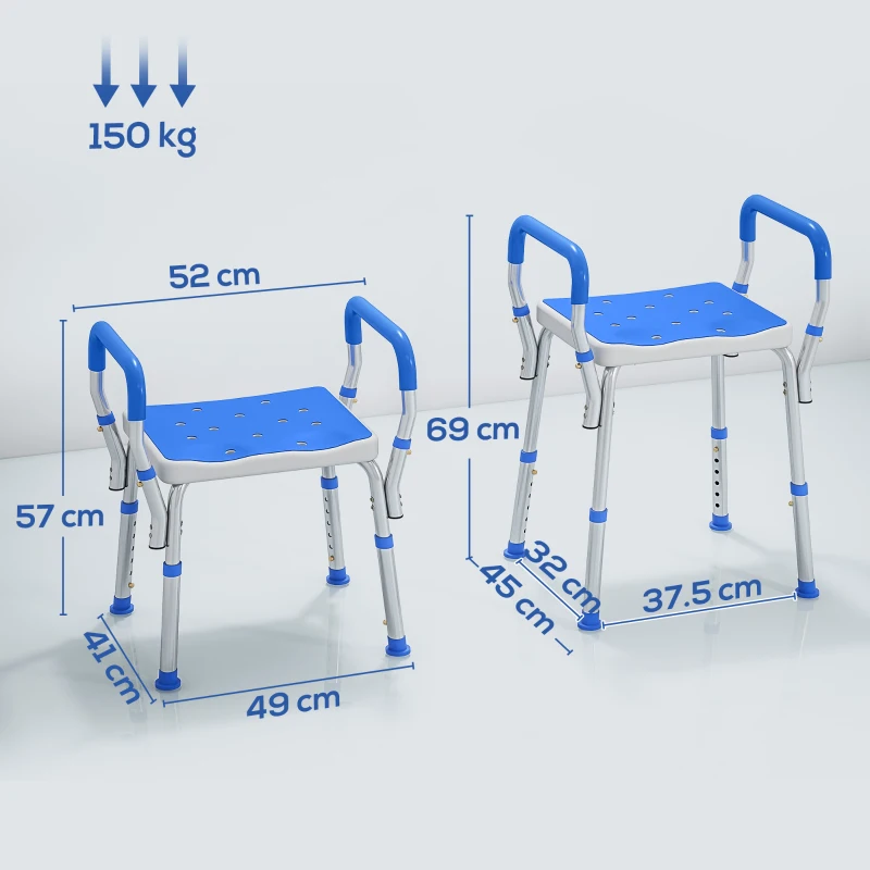 HOMCOM 57-69cm Aluminium Frame Bath Seat