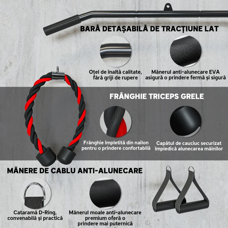 SPORTNOW Aparat Pulley cu Atașament pentru Discuri Greutăți Universale și Accesorii Negru