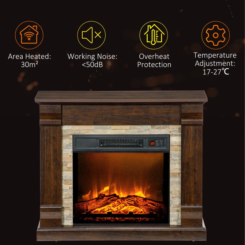 HOMCOM Semineu Electric de Podea cu Timer, Temperatura Reglabila, din Metal, ABS si PAL, 80x21.6x67.8 cm, Maro