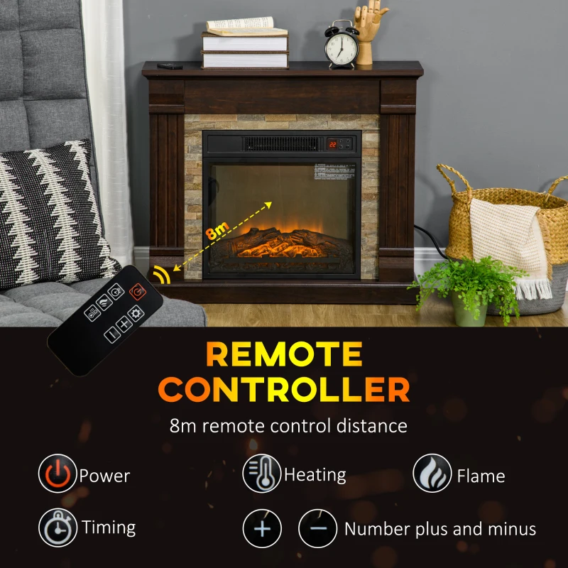 HOMCOM Semineu Electric de Podea cu Timer, Temperatura Reglabila, din Metal, ABS si PAL, 80x21.6x67.8 cm, Maro