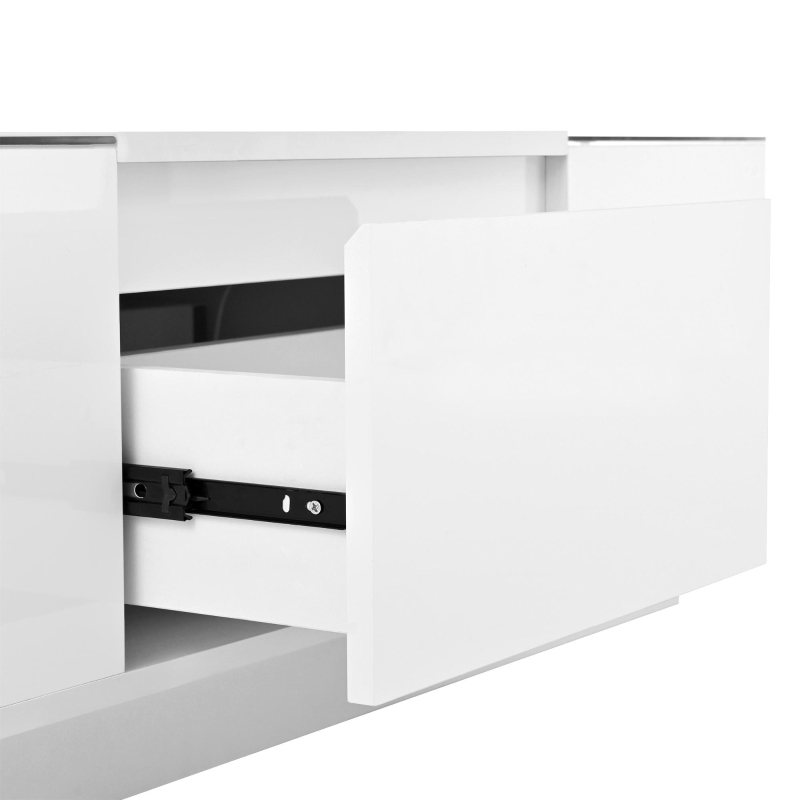 Masă de cafea cu spațiu de depozitare, iluminare ambientală LED, blat din sticlă și 2 sertare, 105x50x35 cm, Alb