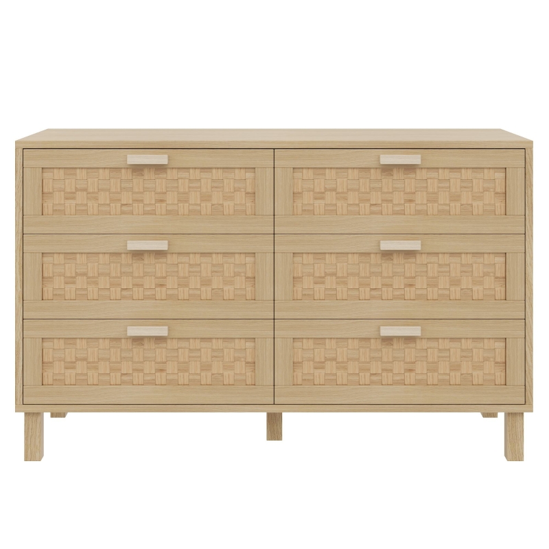 Sideboard mit sechs Rattanschubladen, Naturfarbe