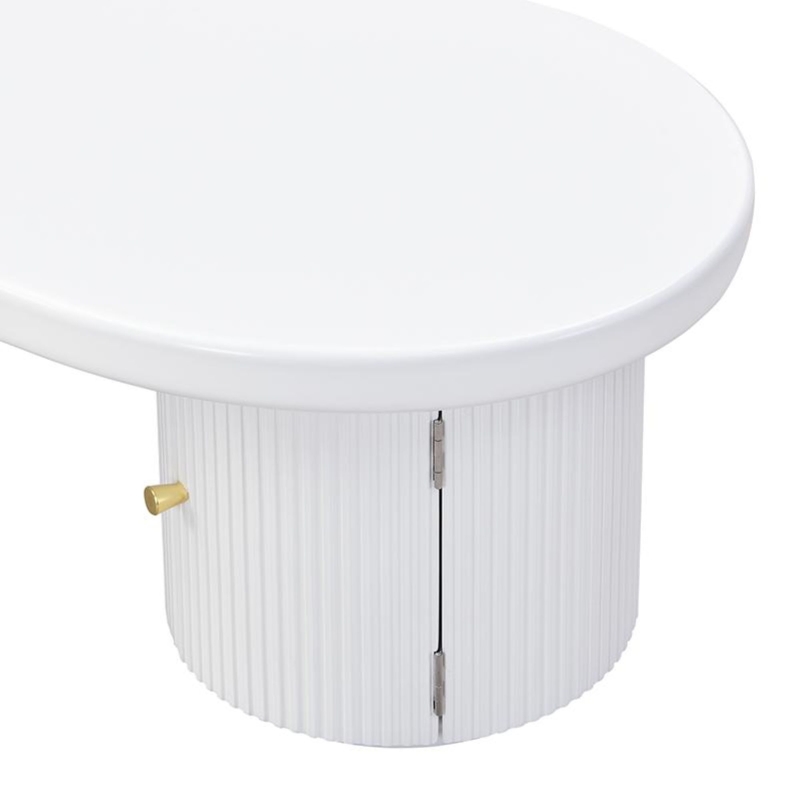 Tavolino da salotto asimmetrico con vano portaoggetti, per soggiorno e uffici, 100x60x37 cm, Bianco