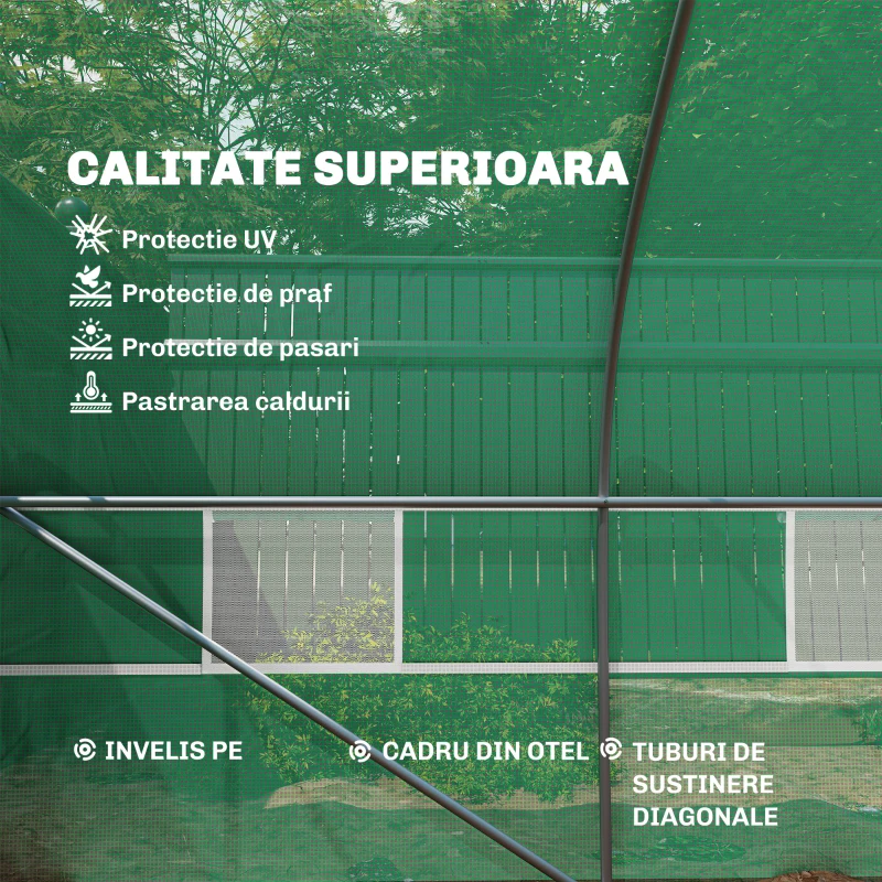 Outsunny Sera Tunel Gradina – PE, Usa cu Fermuar & Ferestre Ventilatie(m-4)