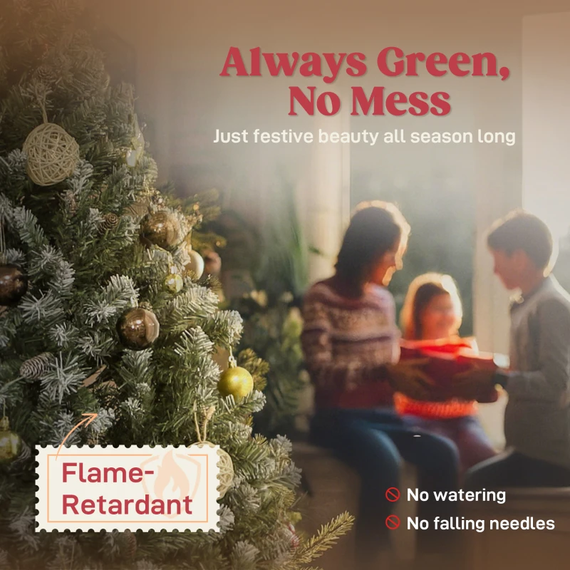 HOMCOM Brad de Crăciun Înzăpezit Înalt 180 cm 910 Ramuri, Conuri și Bază Metalică Verde