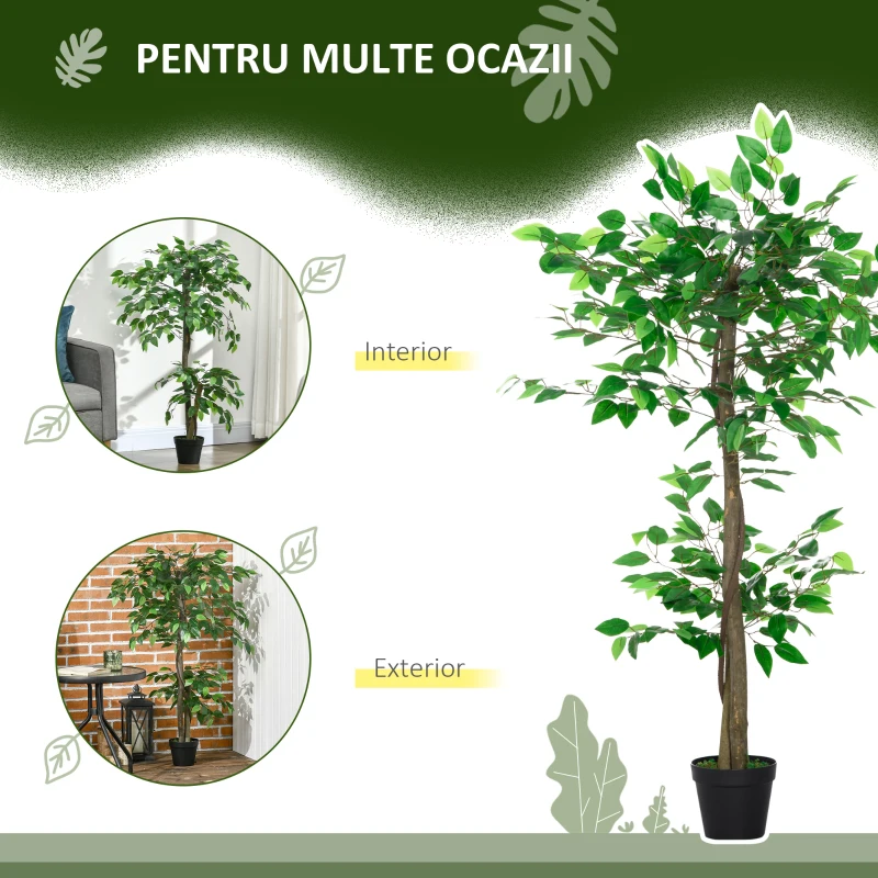 Outsunny Plantă Artificială Arbore de Ceai cu 546 de Frunze Realistice și Ghiveci de Ciment 120 cm Verde