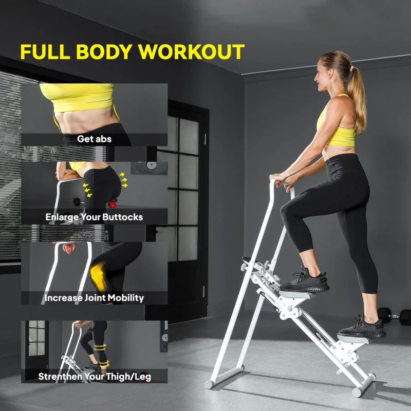 SPORTNOW Stepper Vertical Climber Pliable avec Poignée Réglable, Pédales Antidérapantes et Moniteur LCD, Blanc