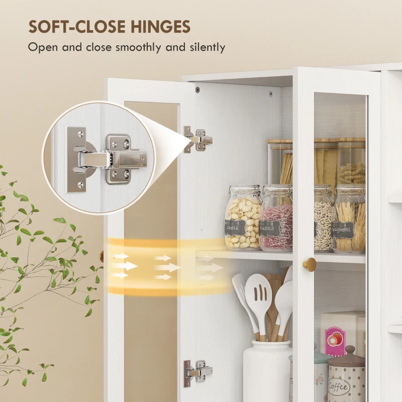 HOMCOM Multi-Storage Kitchen Cabinet, with Glass Doors - White Wood-Effect