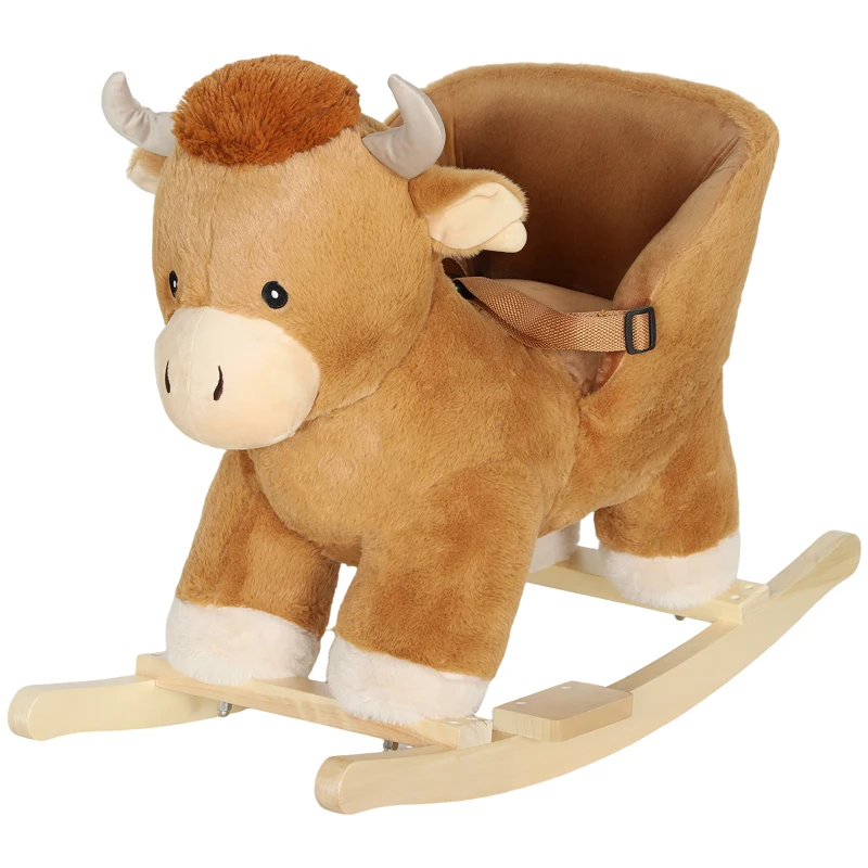 AIYAPLAY Baby Rocking Horse with Safety Belt, Wood Base, Animal Rocker for Children, Brown