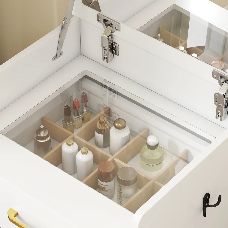 HOMCOM Compact Dressing Table and Stool Set, with Storage - White