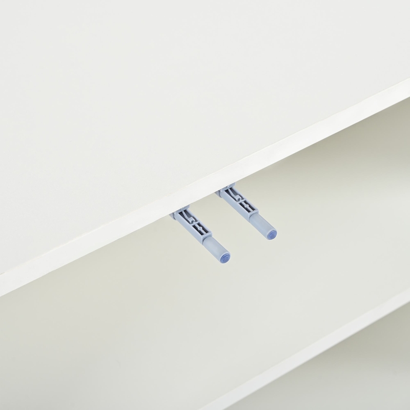 Credenza 4-ante con vetro & metallo, ampio spazio di archiviazione, 150x38x85 cm, Bianco