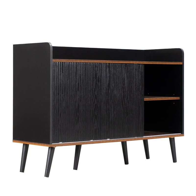 Credenza con 3 cassetti, ante scorrevoli a righe, 117,5x39,5x80 cm, Nero