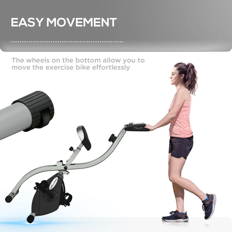 SPORTNOW Magnetic Exercise Bike, Foldable X-Bike with Adjustable Resistance, Pulse Sensor, Wheels and LCD Monitor, Grey