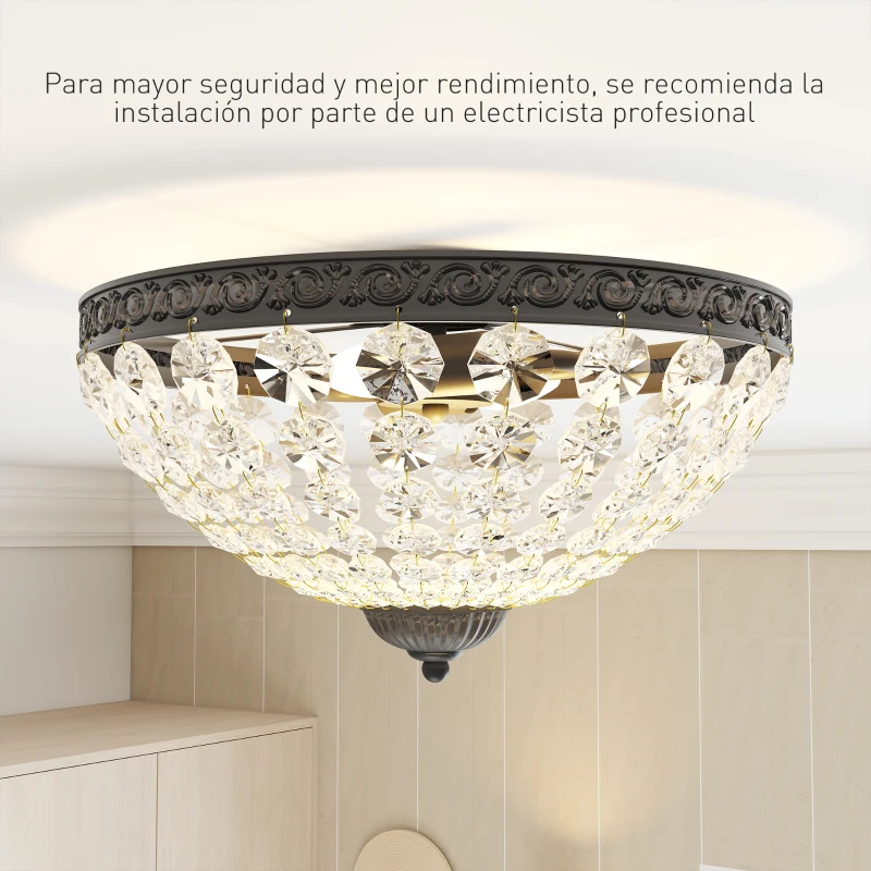 HOMCOM Lámpara de Techo de Cristal Vintage con 2 Casquillos E14 40W con 168 Cuentas de Cristal para Dormitorio Salón Negro